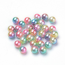 Honeyhandy Rainbow Acrylic Imitation Pearl Beads, Gradient Mermaid Pearl Beads, No Hole, Round, Champagne Yellow, 3mm, about 1518pcs/20g