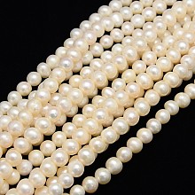 Honeyhandy Natural Cultured Freshwater Pearl Beads Strands, Potato, Creamy White, 7~8mm, Hole: 0.8mm, about 46~47pcs/strand, 13.77 inch~14.17 inch