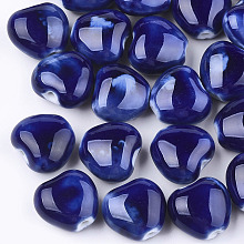 Honeyhandy Handmade Porcelain Beads, Fancy Antique Glazed Porcelain, Heart, Blue, 14~15x16x9~10mm, Hole: 2mm