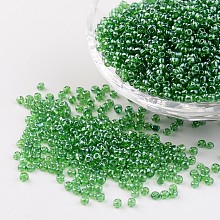 Honeyhandy Round Glass Seed Beads, Trans. Colours Lustered, Green, Size: about 2mm in diameter, hole: 1mm, about 3306pcs/50g