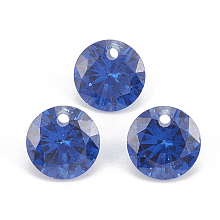 Honeyhandy Cubic Zirconia Charms, Faceted, Flat Round, Blue, 8x4.5mm, Hole: 1mm