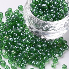 Honeyhandy Glass Seed Beads, Trans. Colours Lustered, Round, Green, 4mm, Hole: 1.5mm, about 1000pcs/100g