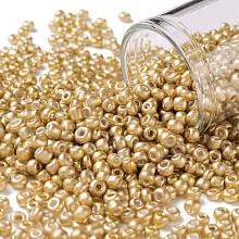 Honeyhandy 8/0 Glass Seed Beads, Metallic Colours Style, Round, Gold, 8/0, 3mm, Hole: 1mm, about 2222pcs/100g