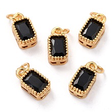 Honeyhandy Real 18K Gold Plated Brass Inlaid Cubic Zirconia Charms, with Jump Ring, Long-Lasting Plated, Rectangle, Black, 9.5x5x3.5mm, Jump Ring: 4x0.5mm, 2.5mm Inner Diameter