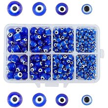 Olycraft Handmade Evil Eye Lampwork Round Beads, Blue, 4mm/6mm/8mm/10mm, Hole: 1mm; about 390pcs/set