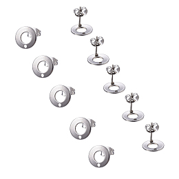 304 Stainless Steel Stud Earring Findings, with Loop, Flat Round, Stainless Steel Color, 10x1mm, Hole: 1.5mm, Pin: 0.8mm; 80pcs/box