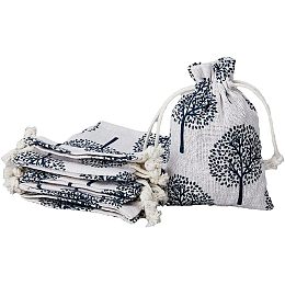 10Pcs Tree of Life Pattern Drawstring Bag Tree Pattern Burlap Pouch Small Drawstring Bag Rectangle Gift Pouch Jewelry Bags for Birthday Wedding Party Holiday Candy Makeup