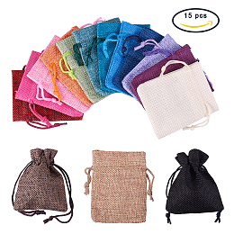 PandaHall Elite 15 Color Burlap Packing Pouches Drawstring Bags 2.7 x 3.5" Gift Bag Jute Packing Storage Linen Jewelry Pouches Sacks for Wedding Party Shower Birthday Christmas Jewelry DIY Craft