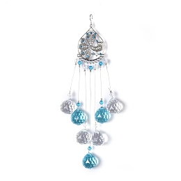 Honeyhandy Crystals Chandelier Suncatchers Prisms Chakra Hanging Pendant, with Iron Cable Chains & Links, Glass Beads, Teardrop, Platinum, 220mm