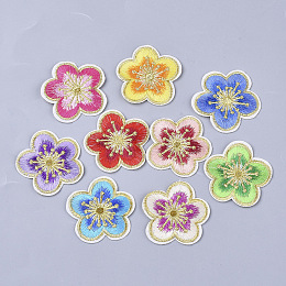 Honeyhandy Computerized Embroidery Cloth Iron On/Sew On Patches, Costume Accessories, Appliques, Flower, Mixed Color, 46x46.5x1.5mm, about 9colors, 1color/10pcs, 90pcs/bag