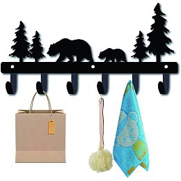 CREATCABIN Key Holder Decorative Coat Hooks Wall Mounted Metal Key Hooks Towel Racks with 6 Hooks Bear Tree Forest Design Iron Key Hanger for Wall, Bathroom, Kitchen, Entryway