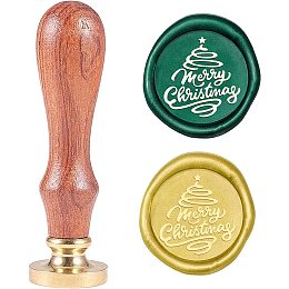 CRASPIRE Wax Seal Stamp Christmas Tree Language Vintage Brass Head Wooden Handle Removable Sealing Wax Stamp 25mm for Envelopes Wedding Invitations Wine Packages Christmas Halloween Xmas Party