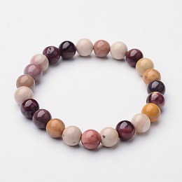 Honeyhandy Natural Mookaite Beaded Stretch Bracelets, 52mm