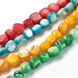NBEADS Freshwater Shell Beads Strands, Dyed, Nuggets, Mixed Color, 6~8x6~9x4~7mm, Hole: 0.5mm; about 49~56pcs/strand, 15.2~15.5"(38.5~39.5cm)