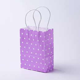 Honeyhandy kraft Paper Bags, with Handles, Gift Bags, Shopping Bags, Rectangle, Polka Dot Pattern, Purple, 15x11x6cm