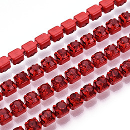 Electrophoresis Iron Rhinestone Strass Chains, Rhinestone Cup Chains, with Spool, Light Siam, SS16, 3.5mm, about 10yards/roll(9.14m/roll)