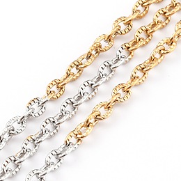 Honeyhandy Two Tone 304 Stainless Steel Curb Chains, Soldered, Textured, with Spool, Golden & Stainless Steel Color, 3x2x1mm, 32.8 Feet(10m)/roll