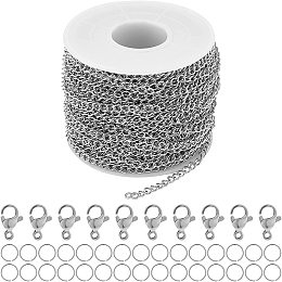 BENECREAT 82 Feet 304 Stainless Steel Curb Chains 3mm with 20 Lobster Clasps and 50Pcs Jump Rings for Men Women Jewelry Chain DIY Making