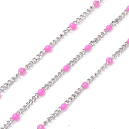 Honeyhandy 304 Stainless Steel Enamel Curb Chains, with Spool, Soldered, Faceted, Pearl Pink, 2.5x2x0.8mm, 32.80Feet/roll(10m/roll)