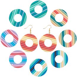 Arricraft 10 Pcs Handmade Polymer Clay Pendants, Soft Donut Charms. Dangle Clay Beads Charms for Earring Making- Rainbow Color