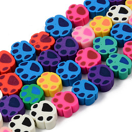 Honeyhandy Handmade Polymer Clay Beads Strands, for DIY Jewelry Crafts Supplies, Dog Paw Print, Mixed Color, 7~9x9~11x4mm, Hole: 1.5mm, about 40~41pcs/strand, 12.87 inch~13.27 inch(32.7~33.7cm)