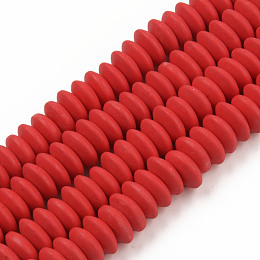 Honeyhandy Handmade Polymer Clay Beads Strands, Flat Round, Dark Red, 8.5~9x3.5mm, Hole: 1.6mm, about 112pcs/strand, 15.75 inch~16.14 inch(40~41cm)