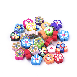 ARRICRAFT Handmade Polymer Clay Cabochons, Flower, Mixed Color, 8~12x8~12x4mm, 100pcs/bag