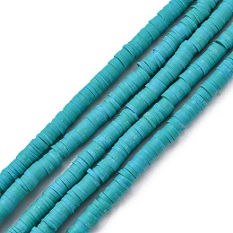 Honeyhandy Handmade Polymer Clay Beads Strands, for DIY Jewelry Crafts Supplies, Heishi Beads, Disc/Flat Round, Dark Turquoise, 4x0.5~1mm, Hole: 1.4mm, about 350~410pcs/strand, 15.75 inch~16.14 inch(40~41cm)