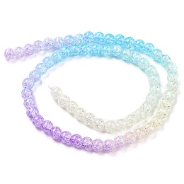 Spray Painted Crackle Glass Beads Strands, Gradient Color, Segmented Multi-color Beads, Round, Orchid, 6mm, Hole: 1mm, about 60pcs/strand, 14.96~15.04 inch(38~38.2cm)