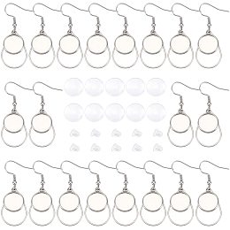 ARRICRAFT 24pcs Stainless Steel Earring Blank Wire Hooks Blank Bezel Earrings with Teardrop Frame 12mm Flat Round Dangle Earring Trays with Glass Cabochons for Jewelry Making