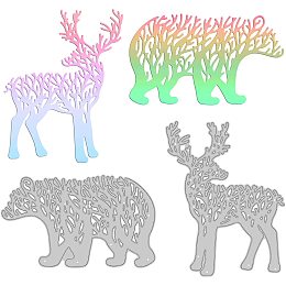 GLOBLELAND 2Pcs Bear and Deer Metal Cutting Dies Die Cuts for DIY Scrapbooking Wedding Birthday Valentine's Day Cards Making Album Envelope Decoration,Matte Platinum