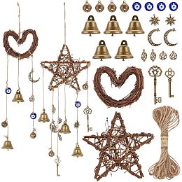 AHANDMAKER Witch Bells for Door Knob, Star Witch Wind Chimes Wreath Hanging Bell Witch Bells DIY Kit, Magic Wind Chimes for Protection, Heart Shape Wicca Supplies Witchcraft Decor for Home Protection