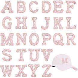 NBEADS 26 Pcs A-Z Letter Glass Rhinestone Patches, Light Pink Glitter Alphabet Applique Rhinestone English Letter Sew On Patch for DIY Clothes Dress Plant Hat Jeans Sewing Supplies