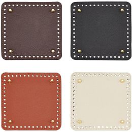 PandaHall Elite 4Pcs 4 Colors Square Crochet Bag Bottom with Holes 15cm/5.9inch Knitting Bags Nail Bottom Shaper Leather Bag Bottom Base Pad for DIY Handbag Shoulder Bags Purse Making Supplies