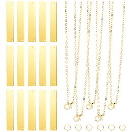 PandaHall Elite 20pcs Golden Stamping Blank Bar Pendant Name Tags Rectangle Charm with 20pcs Cable NecklaceChain, 30pcs Jump Rings for DIY Bracelet Necklace Earring Supplies