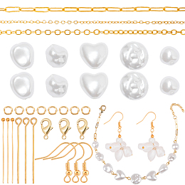 SUNNYCLUE DIY Imitation Pearl Earring Bracelet Making Kit, Including ABS Plastic Heart & Teardrop & Polygon Beads, Brass Clasps & Earring Hooks & Chains, Creamy White