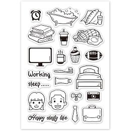 GLOBLELAND Daily Life Working and Sleep Theme Clear Stamps Transparent Silicone Stamp Seal for Card Making Decoration and DIY Scrapbooking