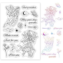 GLOBLELAND Fairy Silicone Clear Stamps with Flower Butterfly Star Shape for Card Making DIY Scrapbooking Photo Album Decoration Paper Craft,6.3x4.3Inches