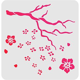 FINGERINSPIRE Cherry Blossom Tree Stencils Template 11.8x11.8inch Plastic Cherry Blossom Drawing Painting Stencils Square Flower Reusable Stencils for Painting on Wood, Floor, Wall and Tile