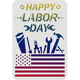 FINGERINSPIRE Happy Labor Day Stencil 11.7x8.3inch Reusable Labor Day Drawing Stencil US-Flag Painting Stencil Labor Tool Pattern Stencil for Painting on Furniture, Wall, Fabric, Paper