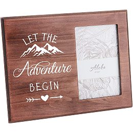 FINGERINSPIRE 25X20cm/10x8inches Picture Frame Travel Picture Frame with Snow Mountain, Love Arrow Pattern Saddle Brown Wood Photo Frame Rectangle Frame with Let The Adventure Begin Words