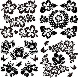 GORGECRAFT 4 Styles Hawaiian Hibiscus Flower Car Decal Black Butterfly Laser Car Sticker Sun Protection Pet Self Adhesive Car Accessories Automotive Exterior Decoration for SUV Vans