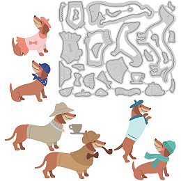 BENECREAT Animal Cutting Dies Dog with Coffe Hat Metal Stencil Template 3x3.6 inch Embossing Stencils for DIY Crafts Scrapbook Album