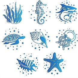 GORGECRAFT 8 Styles 6.3" Sea Animal Window Decals Static Sea Turtles Glass Sliding Door Sticker Clings Non Adhesive Vinyl Film Ocean Bedroom Bathroom Decals for Prevent Stop Birds Dogs Pets Strikes