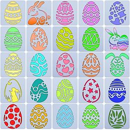 GORGECRAFT 16Pcs Easter Eggs Painting Stencils Washable Stencils Template Sets Reusable Plastic Egg Craft Stencil for Painting Easter Decoration Easter Crafts Gift Party Bag Filler