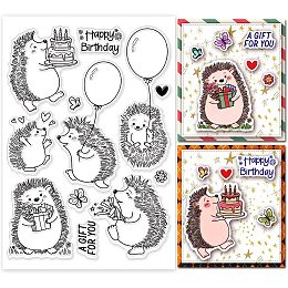 GLOBLELAND 8.3x5.5in Hedgehogs Clear Stamps Silicone Stamps Happy Birthday Rubber Stamps Silicone Transparent Seal Stamps for Card Making Scrapbooking Photo Album Decor