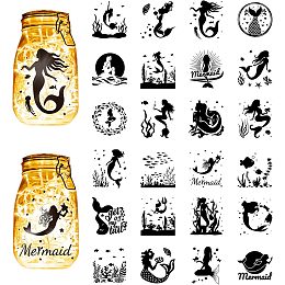 CREATCABIN 24Pcs Summer Mermaid Silhouettes Mason Jar Decor Lantern Laser Cutouts Decorations Plastic Scrapbook Embellishment for Jars Wall Windows Glass Car Decor DIY Crafts Gifts Black 3.9x3.5Inch