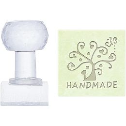 PandaHall Elite Handmade Soap Stamp Flower Acrylic Stamp with Handle Tree Soap Embossing Stamp Soap Chapter Imprint Stamp for Handmade Soap Cookie Clay Pottery Stamp Biscuits Gummier Making Projects