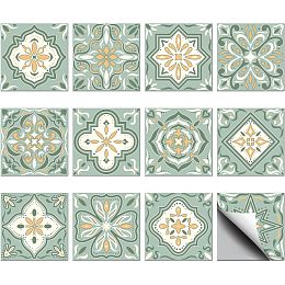 CHGCRAFT 36PCS Bohemian Tile Stickers 4x4 inch Wall Stickers Waterproof Detachable PVC Wall Tile Stickers Decorative Stickers for Kitchen Washroom Bedroom Wall Table Office, Green and Yellow