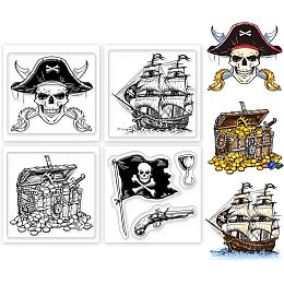 GLOBLELAND 4Pcs Mini Pirate Silicone Clear Stamp Seals Transparent Stamps for Cards Making